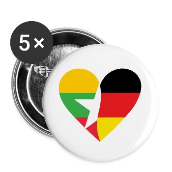 Myanmar Germany Heart - Buttons small 1''/25 mm (5-pack) - white - Front