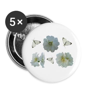 Stockrosen mit Schmetterlingen - Buttons klein 25 mm (5er Pack) - Weiß - Vorne