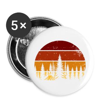 Retro Sonnenuntergang im Wald – Camping Vibes - Buttons klein 25 mm (5er Pack) - Weiß - Vorne