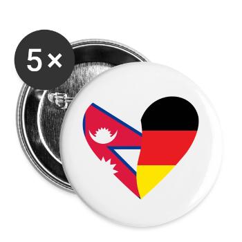 Nepal Germany Heart - Buttons klein 25 mm (5er Pack) - Weiß - Vorne