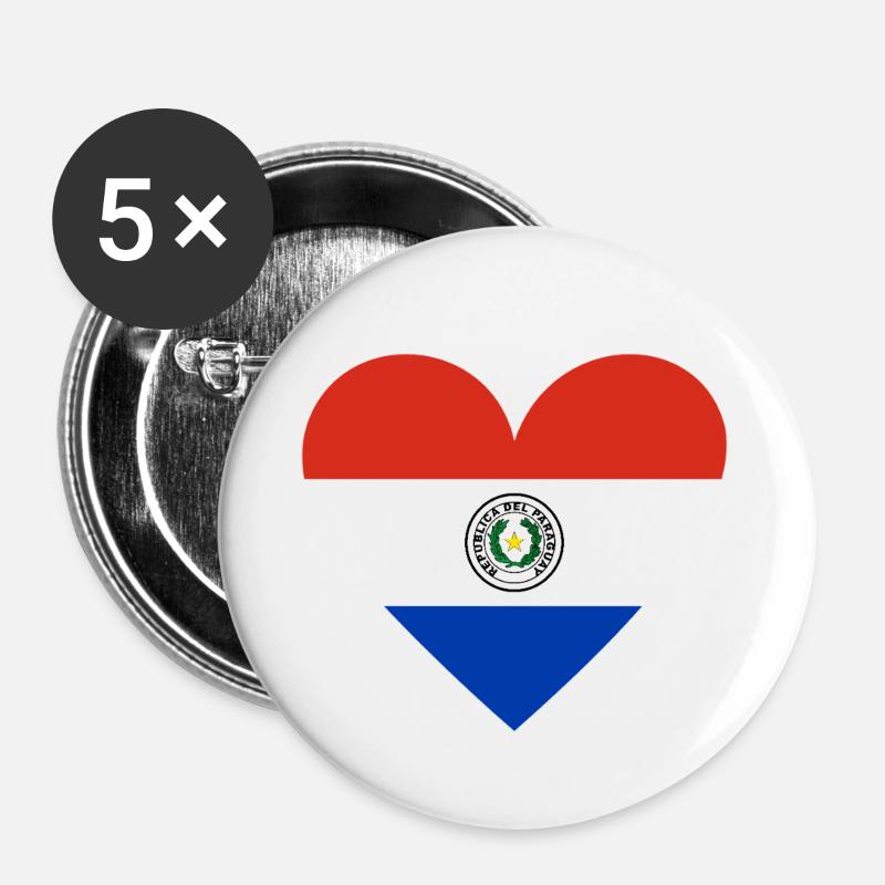 Paraguay Cœur - Lot de 5 petits badges (25 mm) - blanc