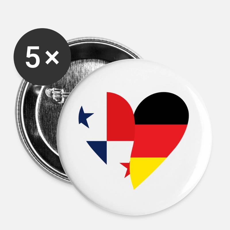 Panama Germany Heart - Buttons small 1''/25 mm (5-pack) - white