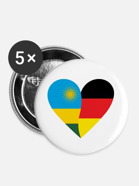 Rwanda Germany Heart - Buttons klein 25 mm (5er Pack) - Weiß