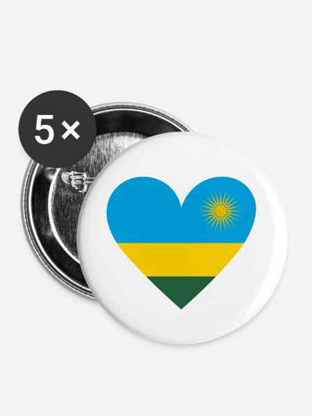 Rwanda Heart - Buttons klein 25 mm (5er Pack) - Weiß