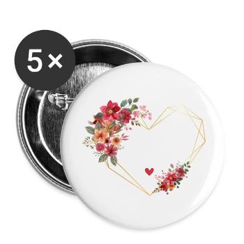 Goldene Herzblume für die zukünftige Braut - Buttons klein 25 mm (5er Pack) - Weiß - Vorne