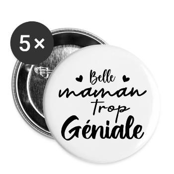 Belle maman trop geniale - Lot de 5 petits badges (25 mm) - blanc - Devant