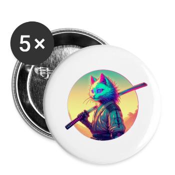 Cyberpunk Katze Samurai Anime - Buttons klein 25 mm (5er Pack) - Weiß - Vorne