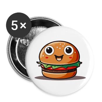 Cute cartoon hamburger with smiling face - Buttons small 1''/25 mm (5-pack) - white - Front