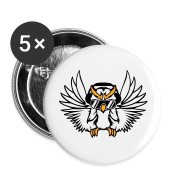 DJ hibou lunettes de soleil casque Music Club Party - Lot de 5 petits badges (25 mm) - blanc - Devant