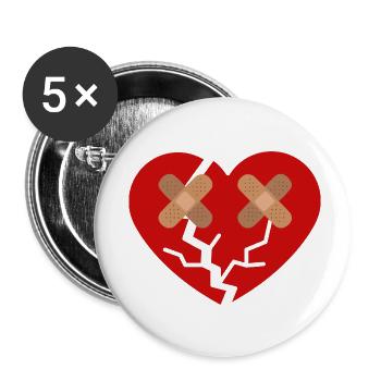 Broken Heart with Band-Aid - Buttons small 1''/25 mm (5-pack) - white - Front