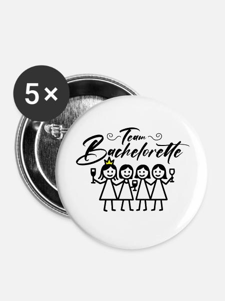 Bachelorette Team Mädels - Buttons klein 25 mm (5er Pack) - Weiß