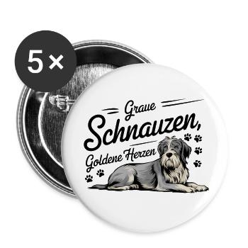 Graue Schnauzen Goldene Herzen – Hunderentner - Buttons klein 25 mm (5er Pack) - Weiß - Vorne