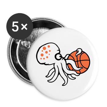 Octopus Basketball Playing Ball Holding Sports Hobby - Buttons small 1''/25 mm (5-pack) - white - Front