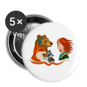 Girl with red hair and forest animals - Buttons small 1''/25 mm (5-pack) - white - Front