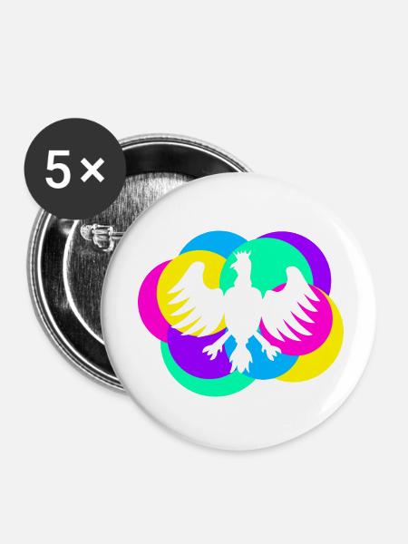 Schützenfest Vogel bunt - Buttons klein 25 mm (5er Pack) - Weiß