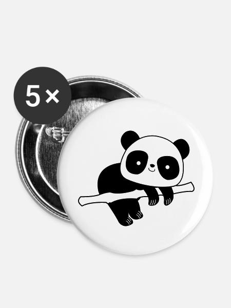 Pandabär - Buttons klein 25 mm (5er Pack) - Weiß