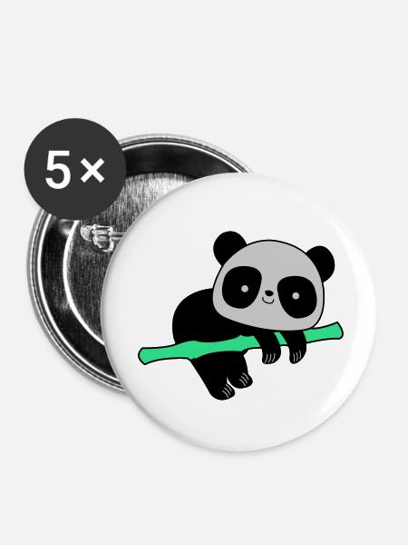 Pandabär - Buttons klein 25 mm (5er Pack) - Weiß