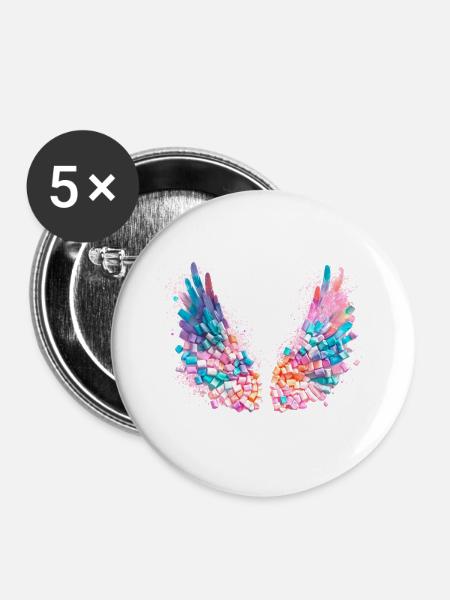 engelsflügel,marshmallows,bunte flügel,graffiti - Buttons klein 25 mm (5er Pack) - Weiß