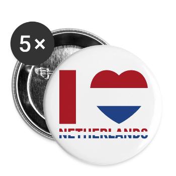 Coeur avec drapeau des Pays-Bas - Lot de 5 petits badges (25 mm) - blanc - Devant