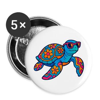Colorful flower animal turtle with sunglasses - Buttons small 1''/25 mm (5-pack) - white - Front