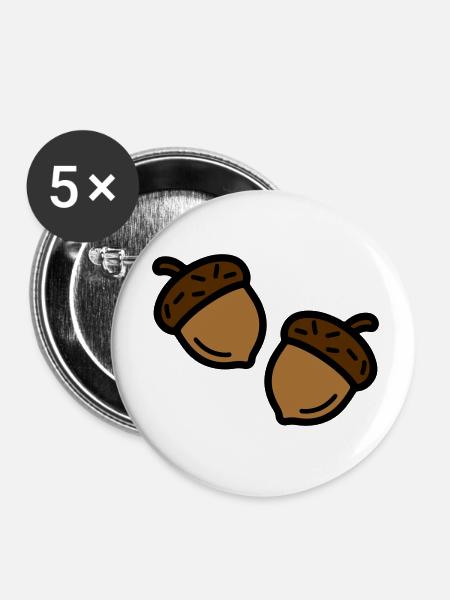 Eichel Herbst Eiche - Buttons klein 25 mm (5er Pack) - Weiß