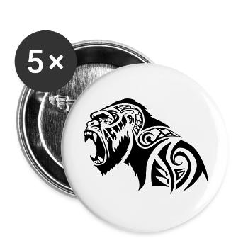 Gorilla Tribal Silberrücken - Buttons klein 25 mm (5er Pack) - Weiß - Vorne