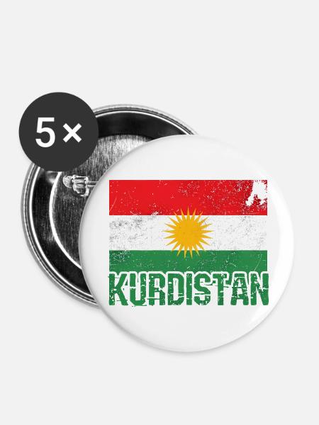 Kurdisches Friedenssymbol mit Kurdistan Kurden - Buttons klein 25 mm (5er Pack) - Weiß
