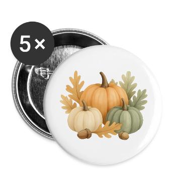 Citrouilles, feuilles de chêne et glands - Lot de 5 petits badges (25 mm) - blanc - Devant