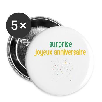 Surprise Happy Birthday - Buttons small 1''/25 mm (5-pack) - white - Front