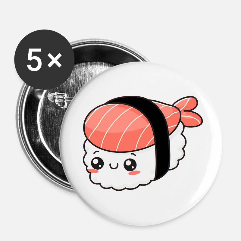 Kawaii Sushi - Buttons klein 25 mm (5er Pack) - Weiß