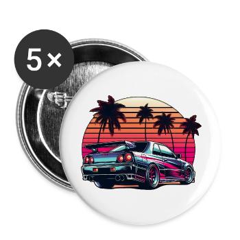 JDM car Japanese Retro Car Racing Drifting Legend - Buttons small 1''/25 mm (5-pack) - white - Front