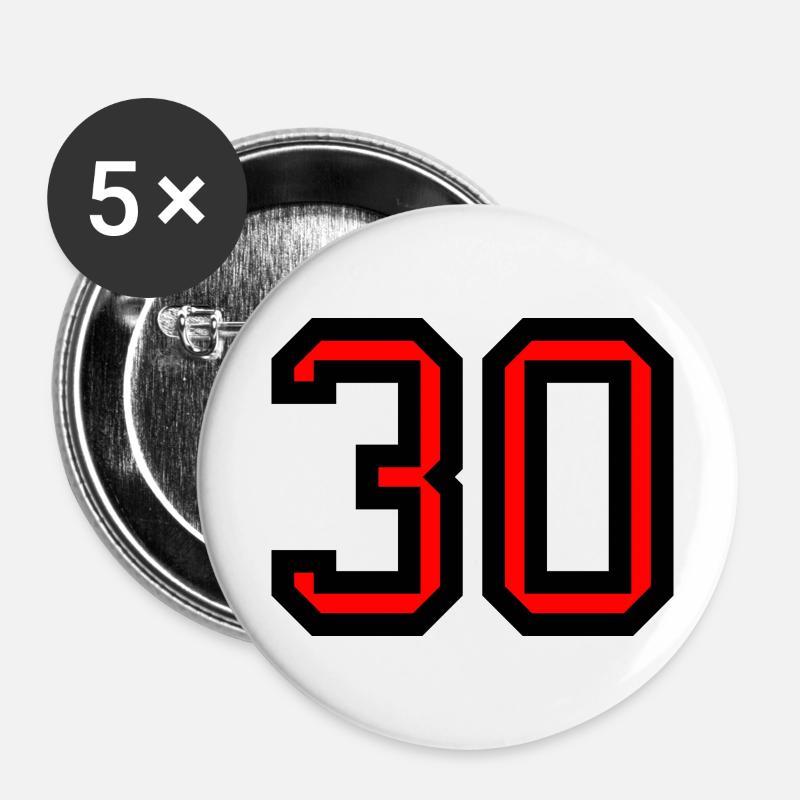 30. 30 ANS. 30e ANNIVERSAIRE. ANNIVERSAIRE 30 ANS. - Lot de 5 petits badges (25 mm) - blanc