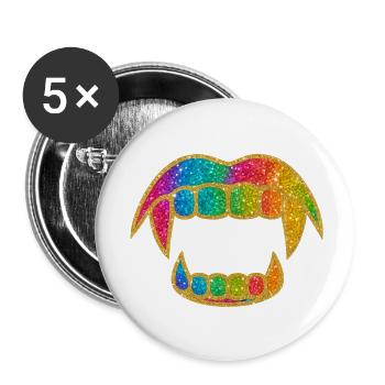 Regenbogen Glitzer Mund - Buttons klein 25 mm (5er Pack) - Weiß - Vorne