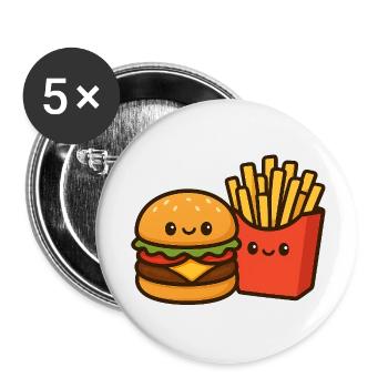 Kawaii Burger & Pommes Duo - Buttons klein 25 mm (5er Pack) - Weiß - Vorne