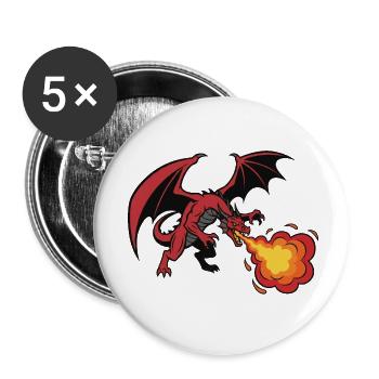 Red Dragon Fire Breath Design - Buttons small 1''/25 mm (5-pack) - white - Front