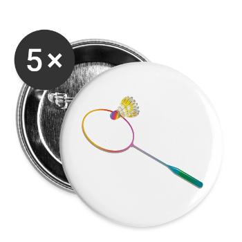 Colourful badminton racket with badminton sports motif - Buttons small 1''/25 mm (5-pack) - white - Front