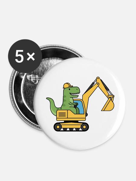 Dino Bagger Dinosaurier - Buttons klein 25 mm (5er Pack) - Weiß