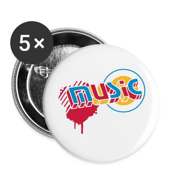 3D Musik Schriftzug im Graffiti Style - Buttons klein 25 mm (5er Pack) - Weiß - Vorne