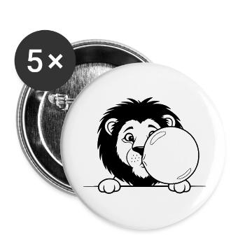 Löwe mit Kaugummiblase – Lustiges Tierdesign - Buttons klein 25 mm (5er Pack) - Weiß - Vorne