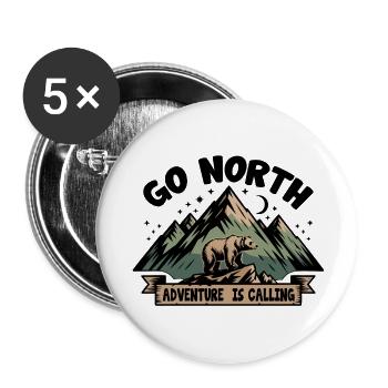 Norden – Abenteuer Bär & Berge Outdoor Design - Buttons klein 25 mm (5er Pack) - Weiß - Vorne