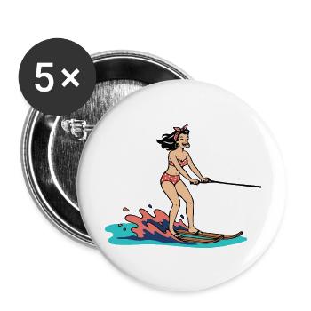 Pin-up girl on water skis - Buttons small 1''/25 mm (5-pack) - white - Front