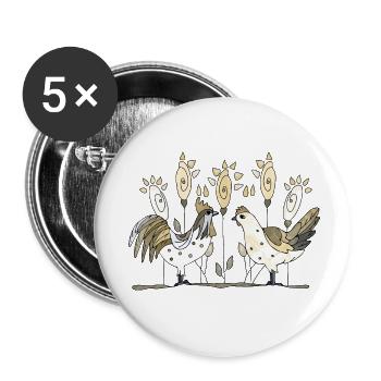 Coq et poule - Lot de 5 petits badges (25 mm) - blanc - Devant