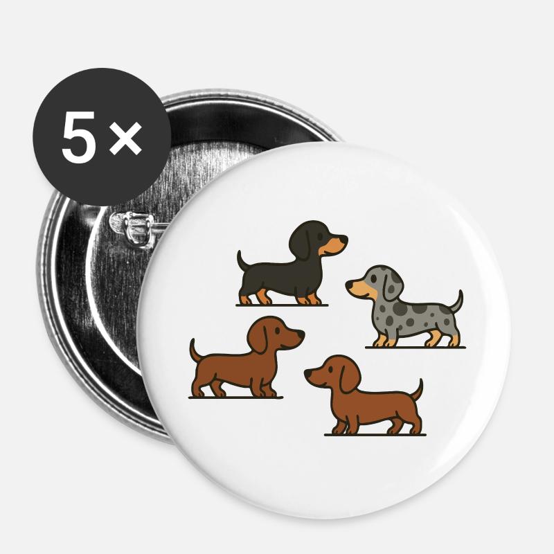 Dachshund Quartett: Spotted & Solid - Buttons klein 25 mm (5er Pack) - Weiß