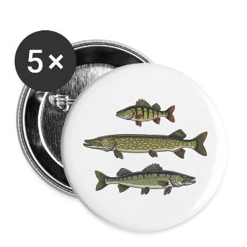 Perch, pike, zander, fishing, fishing - Buttons small 1''/25 mm (5-pack) - white - Front