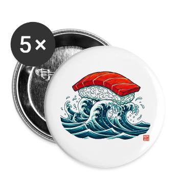 Sushi Nigiri auf Ozeanwellen-Kunst - Buttons klein 25 mm (5er Pack) - Weiß - Vorne