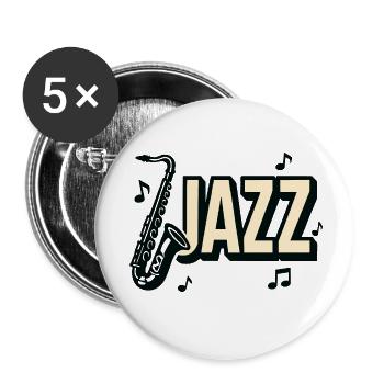 Typographie jazz saxophone notes de musique - Lot de 5 petits badges (25 mm) - blanc - Devant