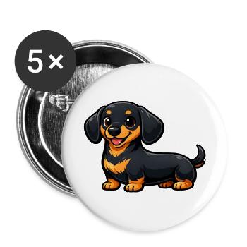 Süßer Dackel im Cartoon Stil - Buttons klein 25 mm (5er Pack) - Weiß - Vorne
