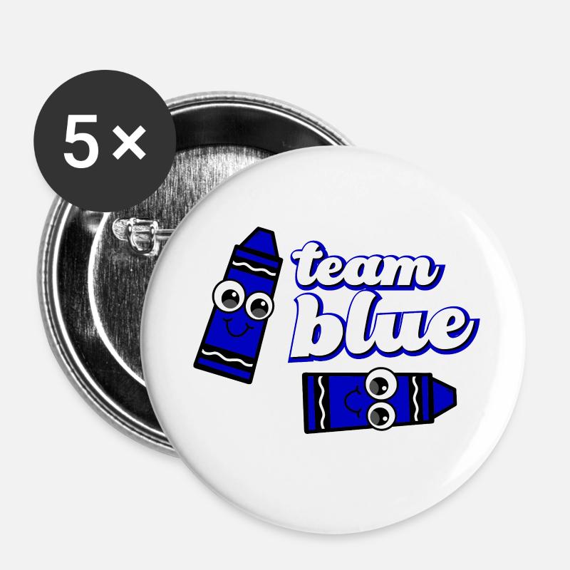 Funny Crayon Blue Team - Buttons small 1''/25 mm (5-pack) - white