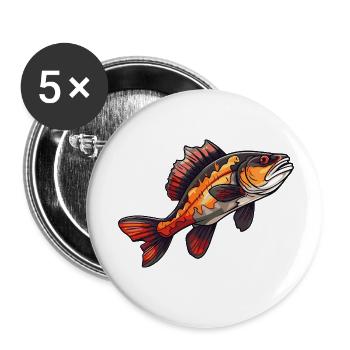 Perch Cartoon Fish - Buttons small 1''/25 mm (5-pack) - white - Front