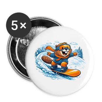 Biber Snowboard Winter - Buttons klein 25 mm (5er Pack) - Weiß - Vorne